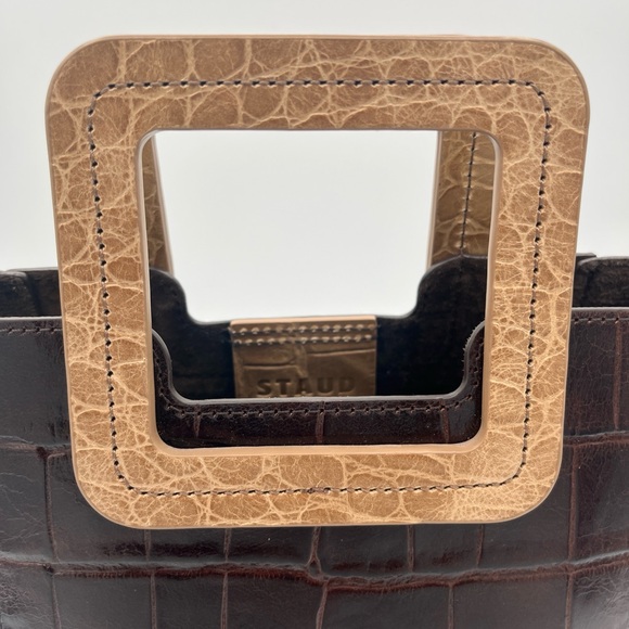 🌟SALE🌟 STAUD Brown leather CROC Mini Shirley with matching pouch. EUC. - Picture 7 of 11